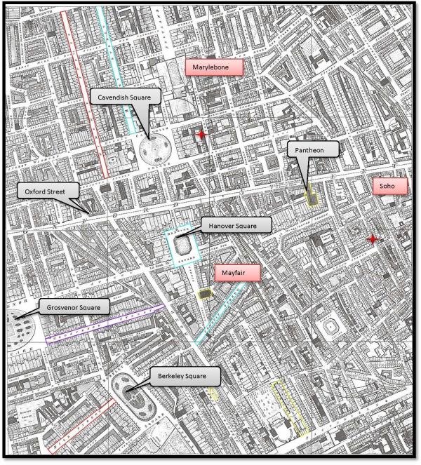 Mayfair, Marylebone, and Soho.